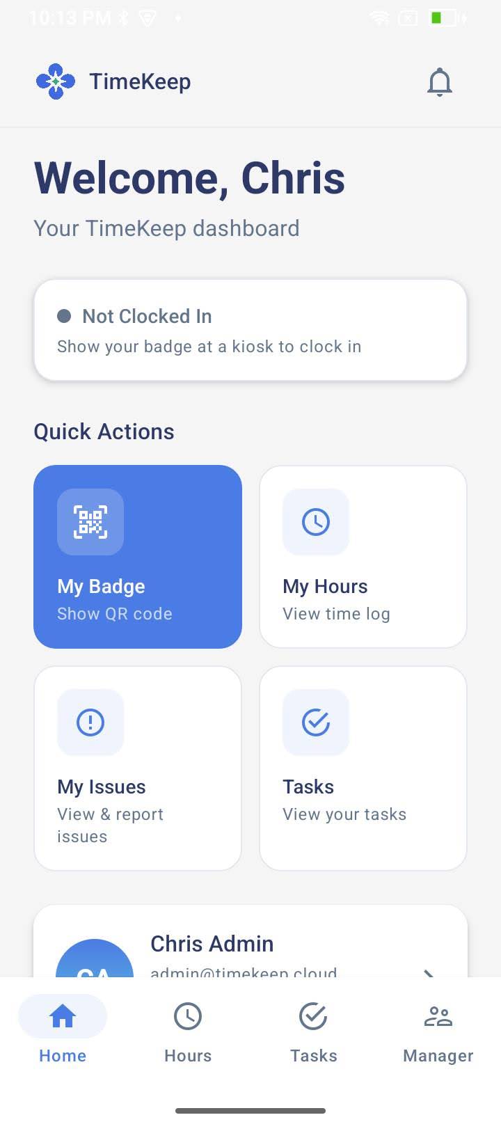 TimeKeep mobile dashboard